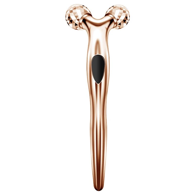 3D Face Lift Roller Massager with 360° rotating design in silver, pink, and gold colors, showcasing ergonomic curved handle.