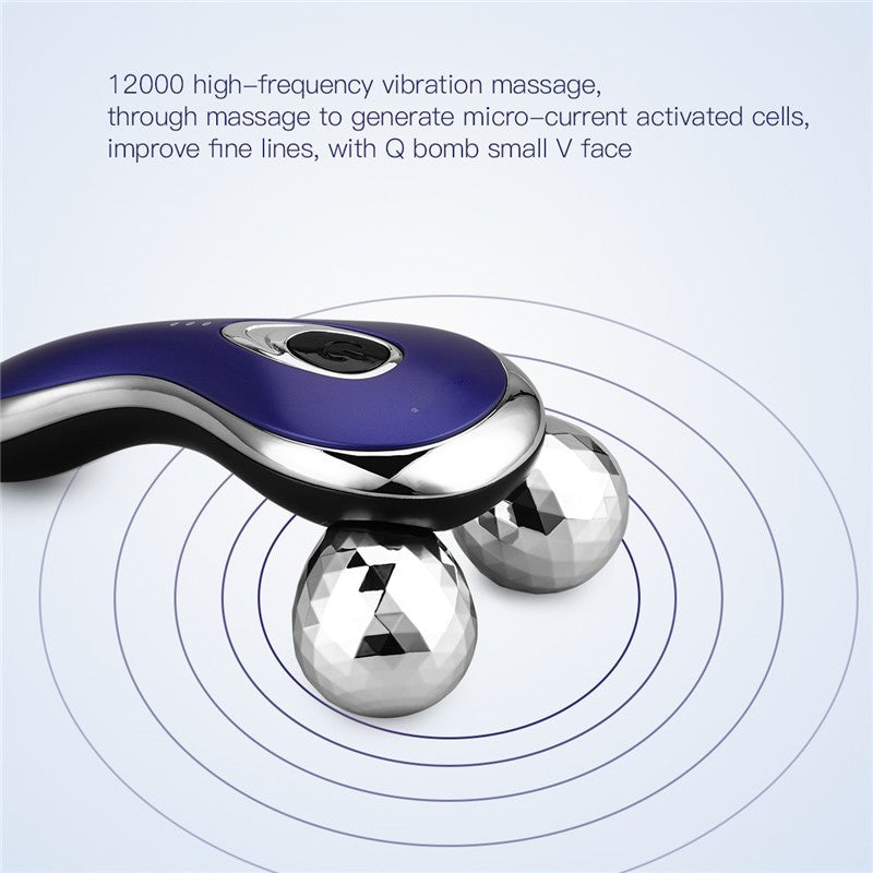 3D Roller Face Massager in blue color, designed for facial and body slimming with adjustable gears and USB charging.