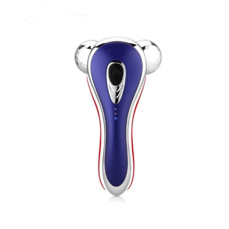 3D Roller Face Massager in blue color, designed for facial and body slimming with adjustable gears and USB charging.