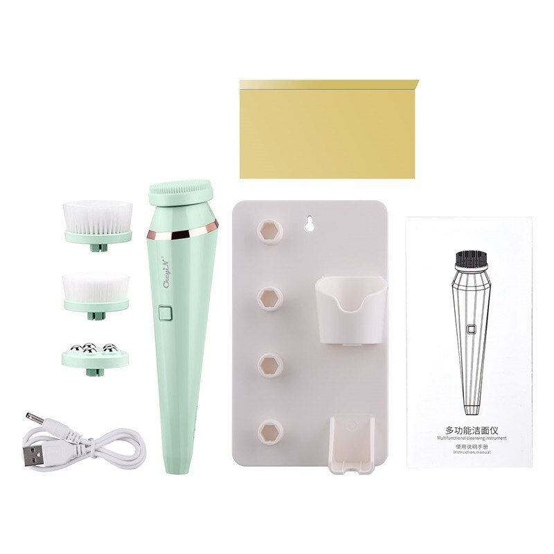 4 In 1 Electric Facial Cleansing Brush with multiple heads and waterproof design, ideal for deep cleansing and skin massage.