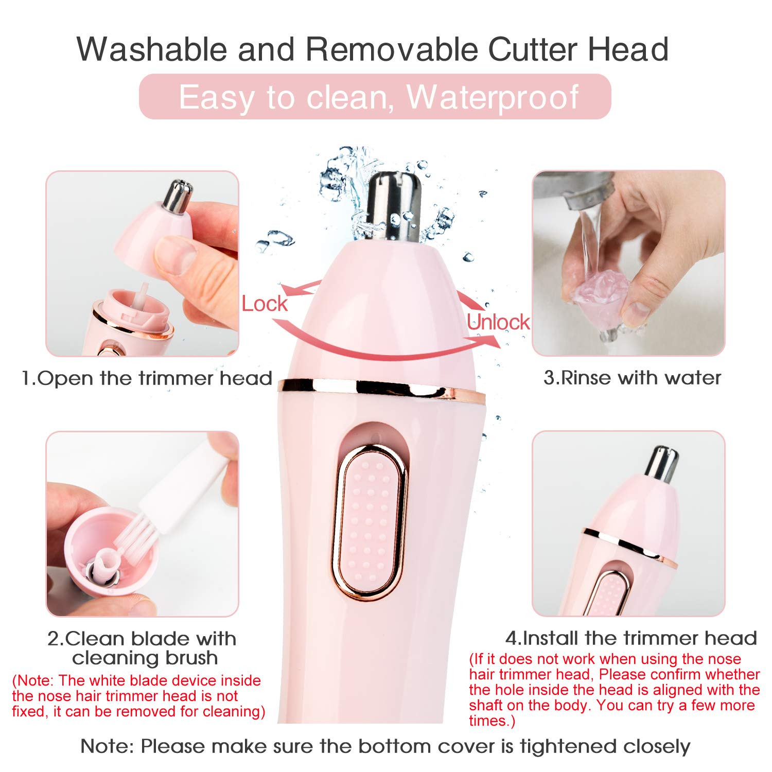 4 in 1 Electric Shaver for Women with interchangeable trimmer heads for body, eyebrow, nose, and facial hair removal.