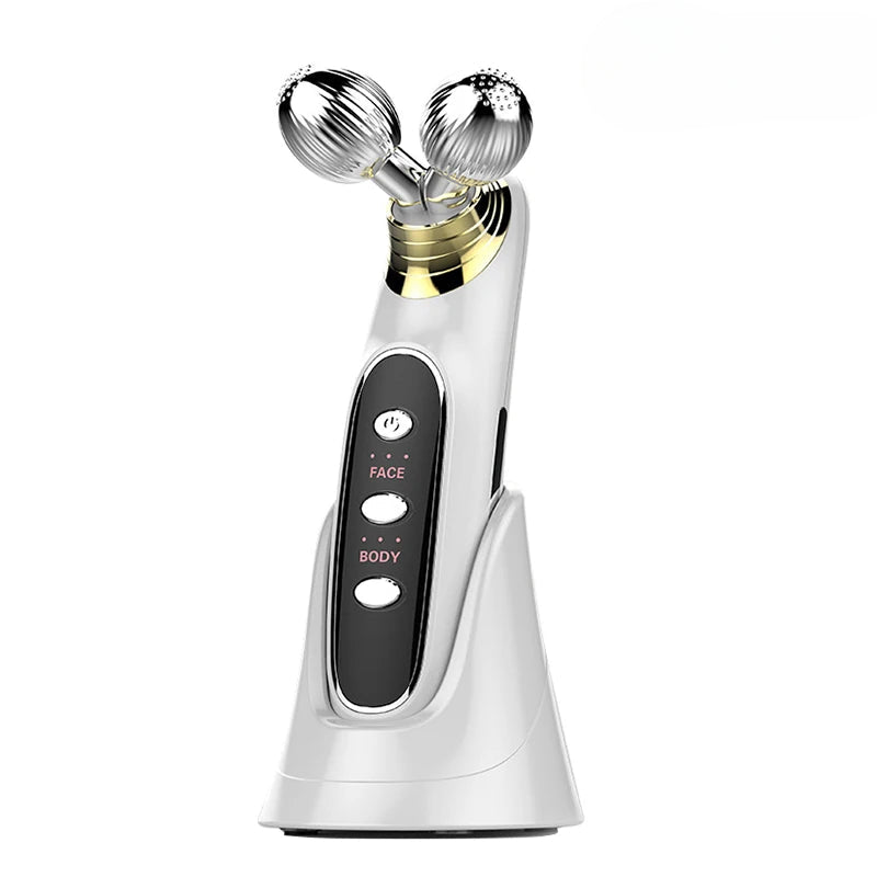 4D EMS Facial Roller Massager for skin tightening, featuring double balls for effective facial and neck massage.