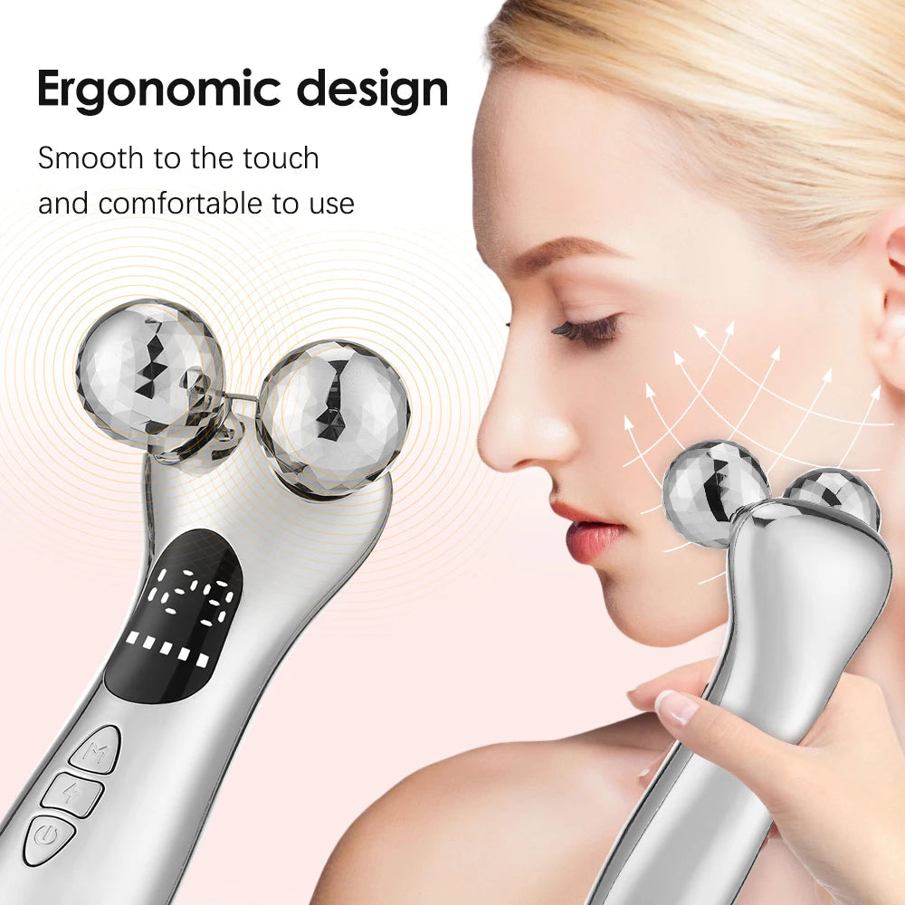 4D Roller Electric Micro-current Facial Lifting Massager with LED display, designed for facial and body massage.