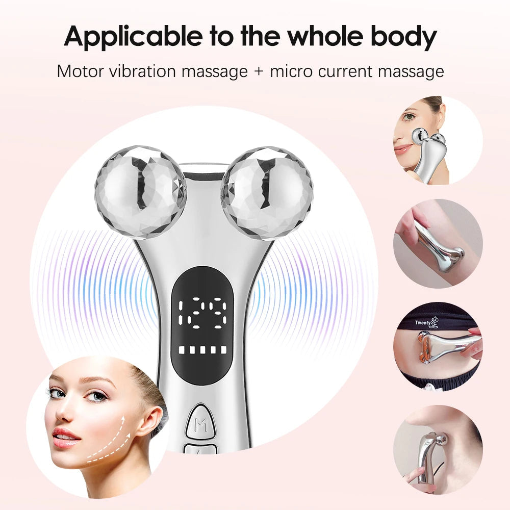 4D Roller Electric Micro-current Facial Lifting Massager with LED display, designed for facial and body massage.