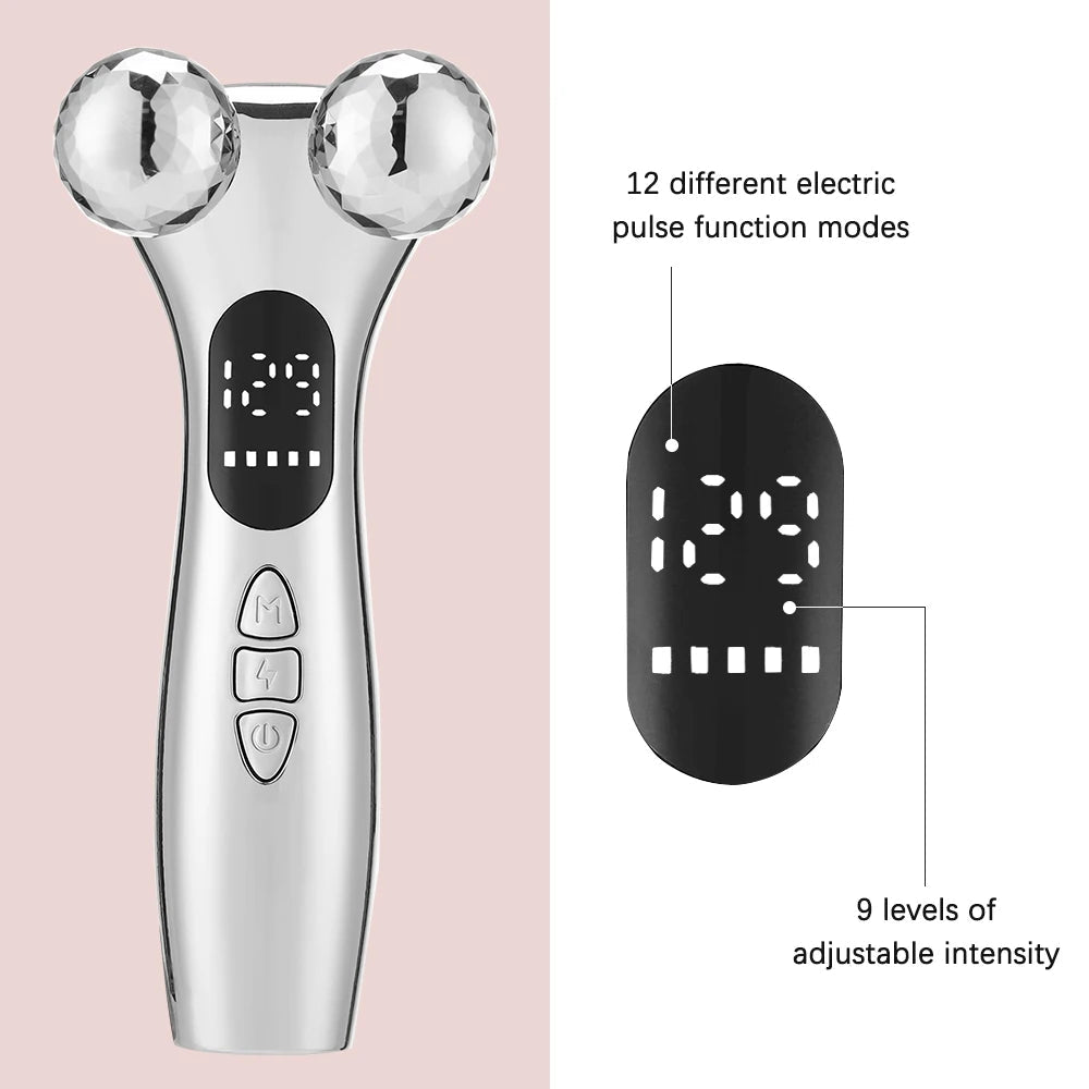 4D Roller Electric Micro-current Facial Lifting Massager with LED display, designed for facial and body massage.