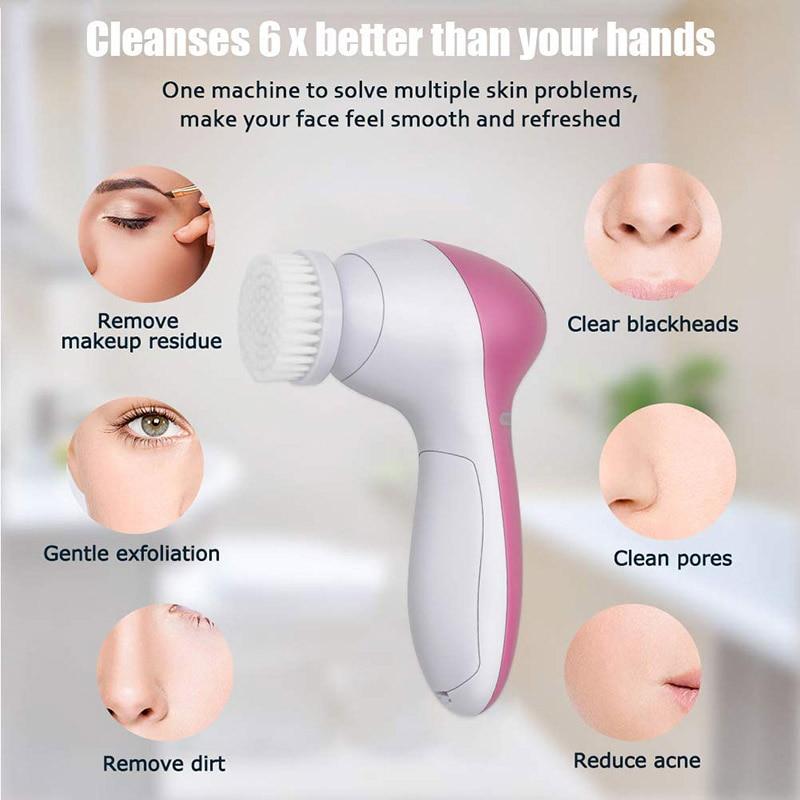 5 in 1 Face Massage Cleansing Brush Set featuring five different brushes for effective skin cleansing and exfoliation.