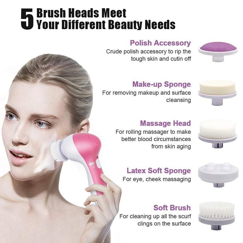 5 in 1 Face Massage Cleansing Brush Set featuring five different brushes for effective skin cleansing and exfoliation.