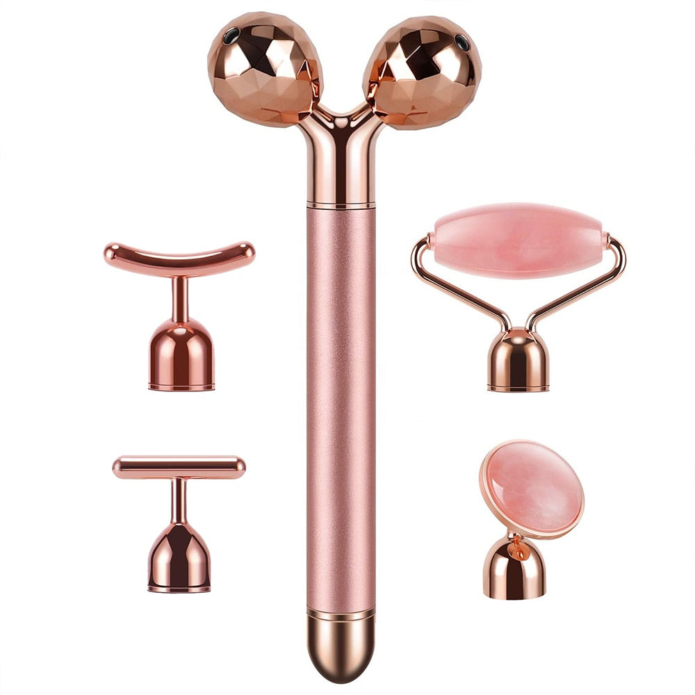 5-in-1 24K Gold Beauty Bar Face Massager with interchangeable heads for facial care and rejuvenation.