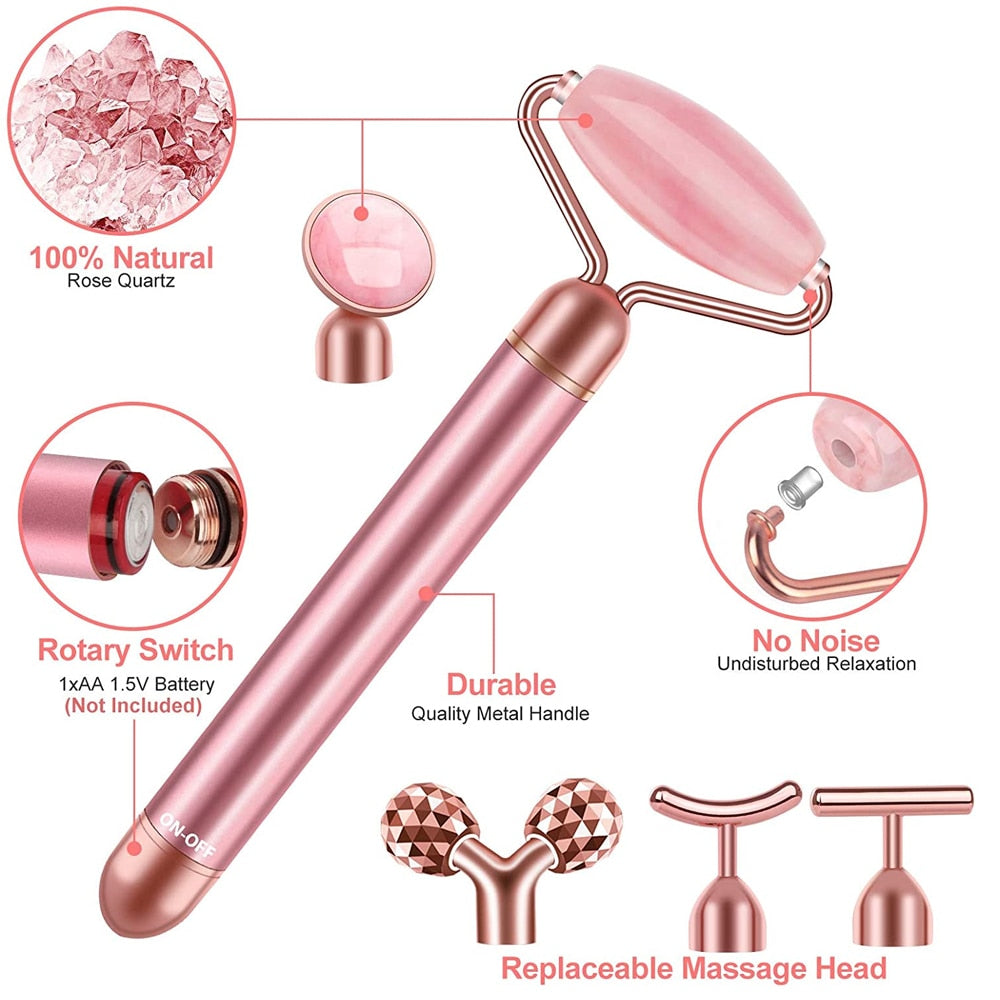 5-in-1 24K Gold Beauty Bar Face Massager with interchangeable heads for facial care and rejuvenation.