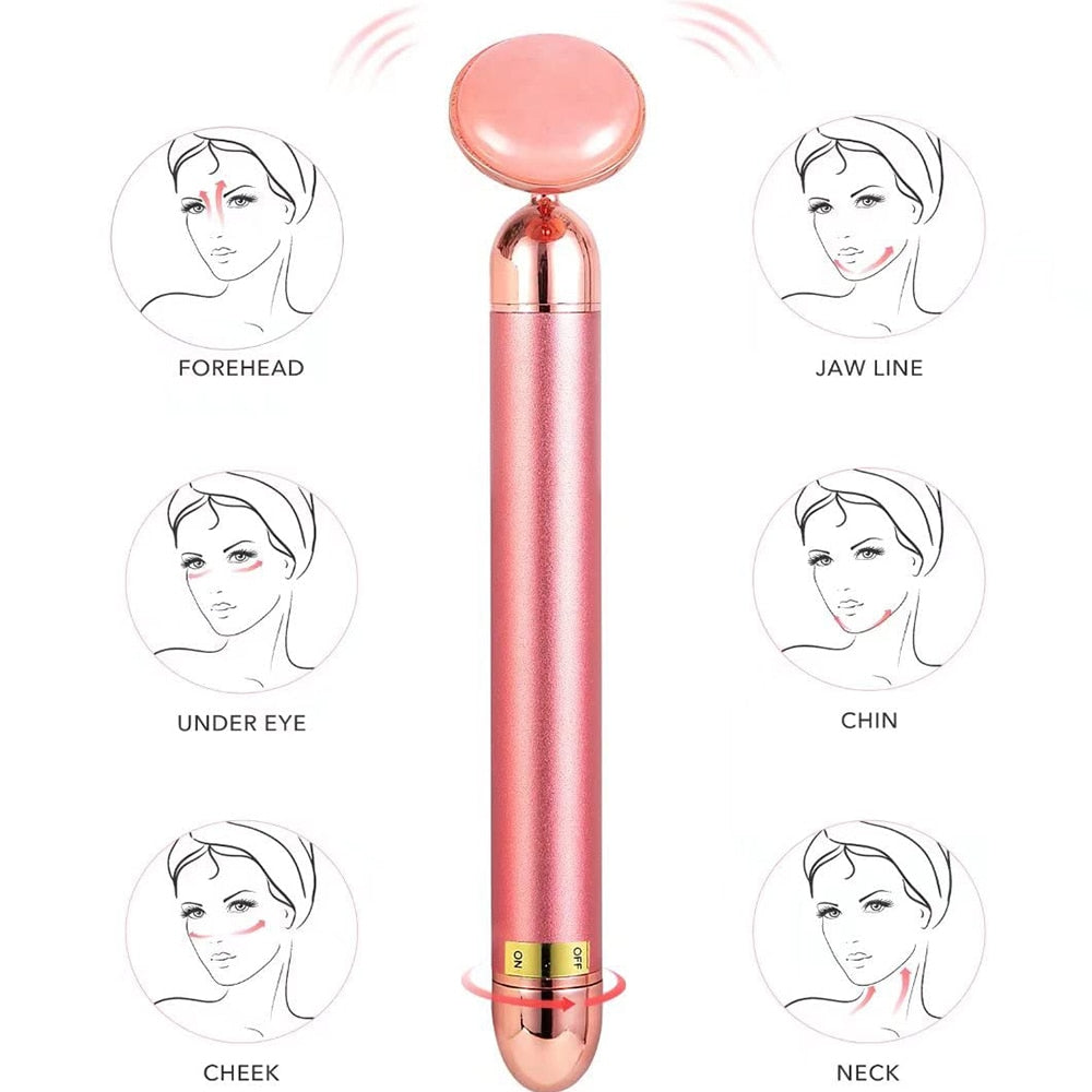 5-in-1 24K Gold Beauty Bar Face Massager with interchangeable heads for facial care and rejuvenation.