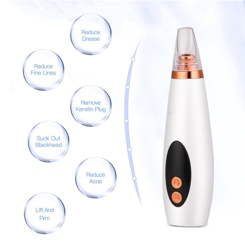 6 In 1 Electric Facial Blackhead Remover with multiple tips and USB charging cable, designed for effective skin care and acne removal.