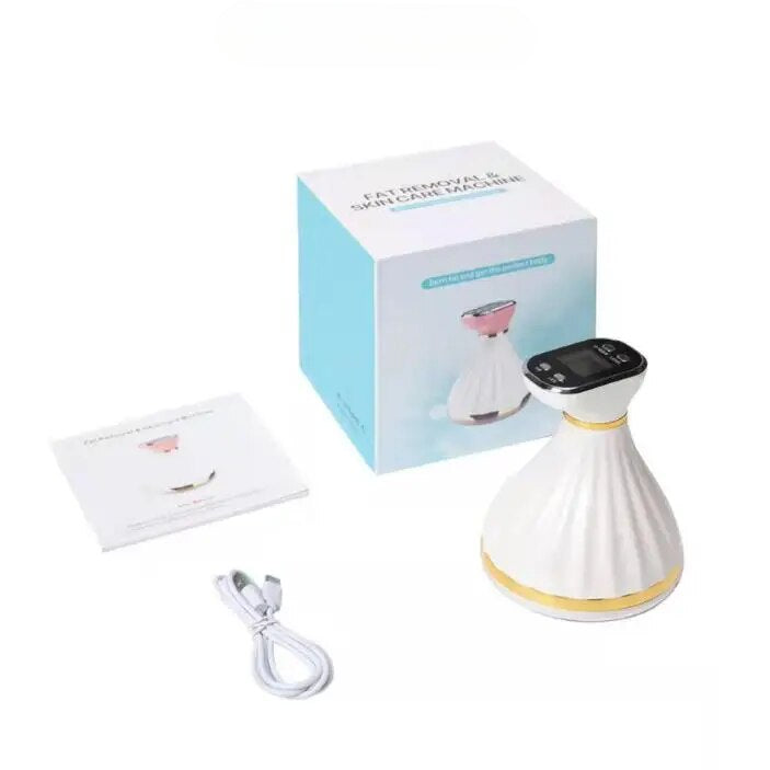 7 in 1 Cavitation Ultrasonic Machine in white, showcasing its sleek design and multifunctional features for body slimming and anti-cellulite treatments.