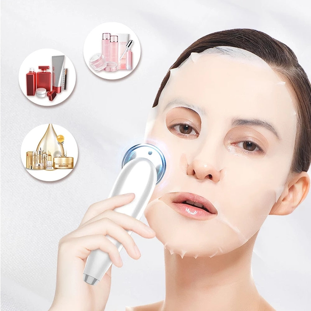7 in 1 Face Massager in pink and white, showcasing its sleek design and multifunctional features for skincare.