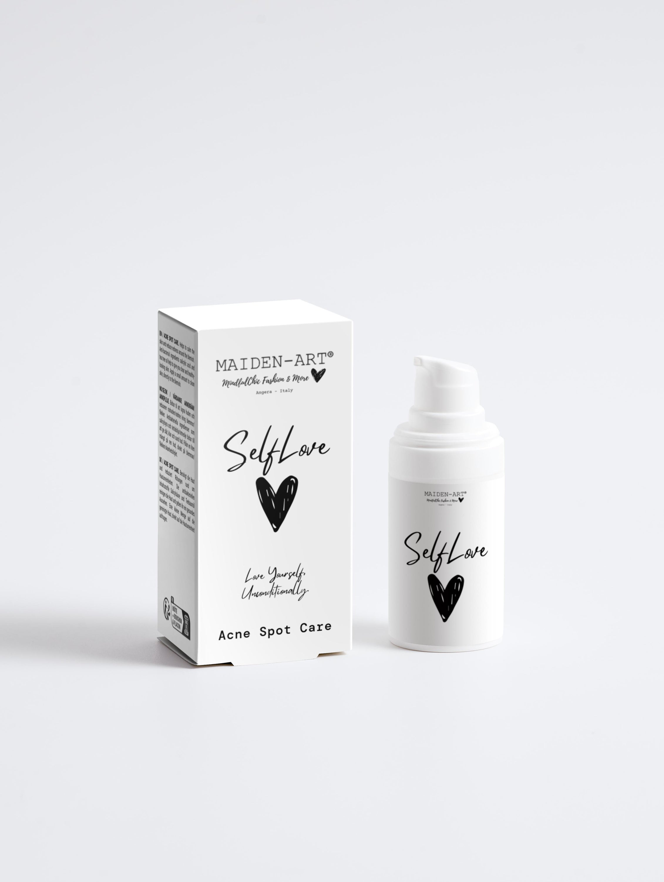 Acne Spot Care Serum bottle with a dropper, featuring a clean and modern design, showcasing its natural ingredients.