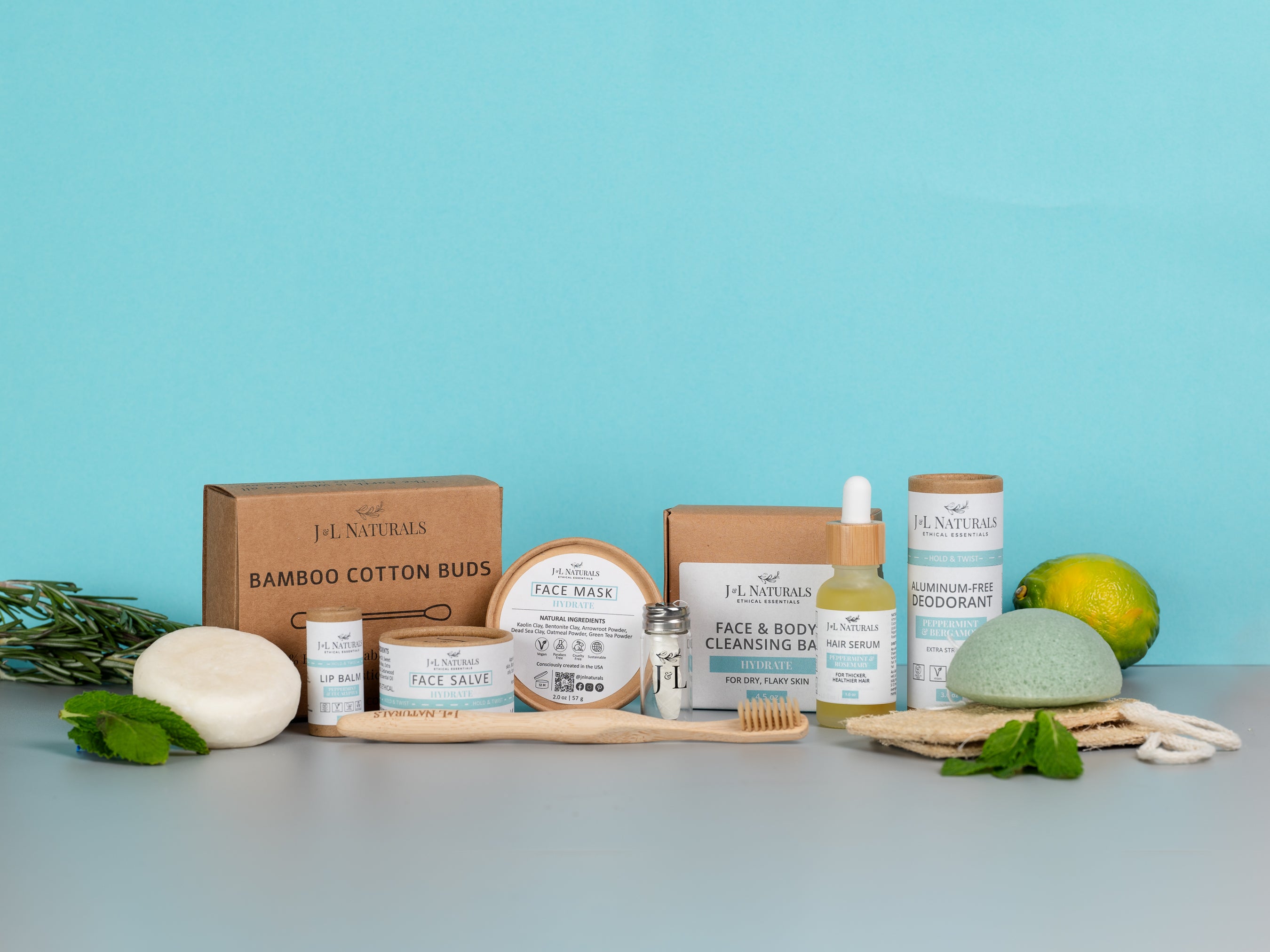 Advanced Self-Care Kit featuring 12 eco-friendly self-care products including cleansing bar, face mask, and bamboo toothbrush.