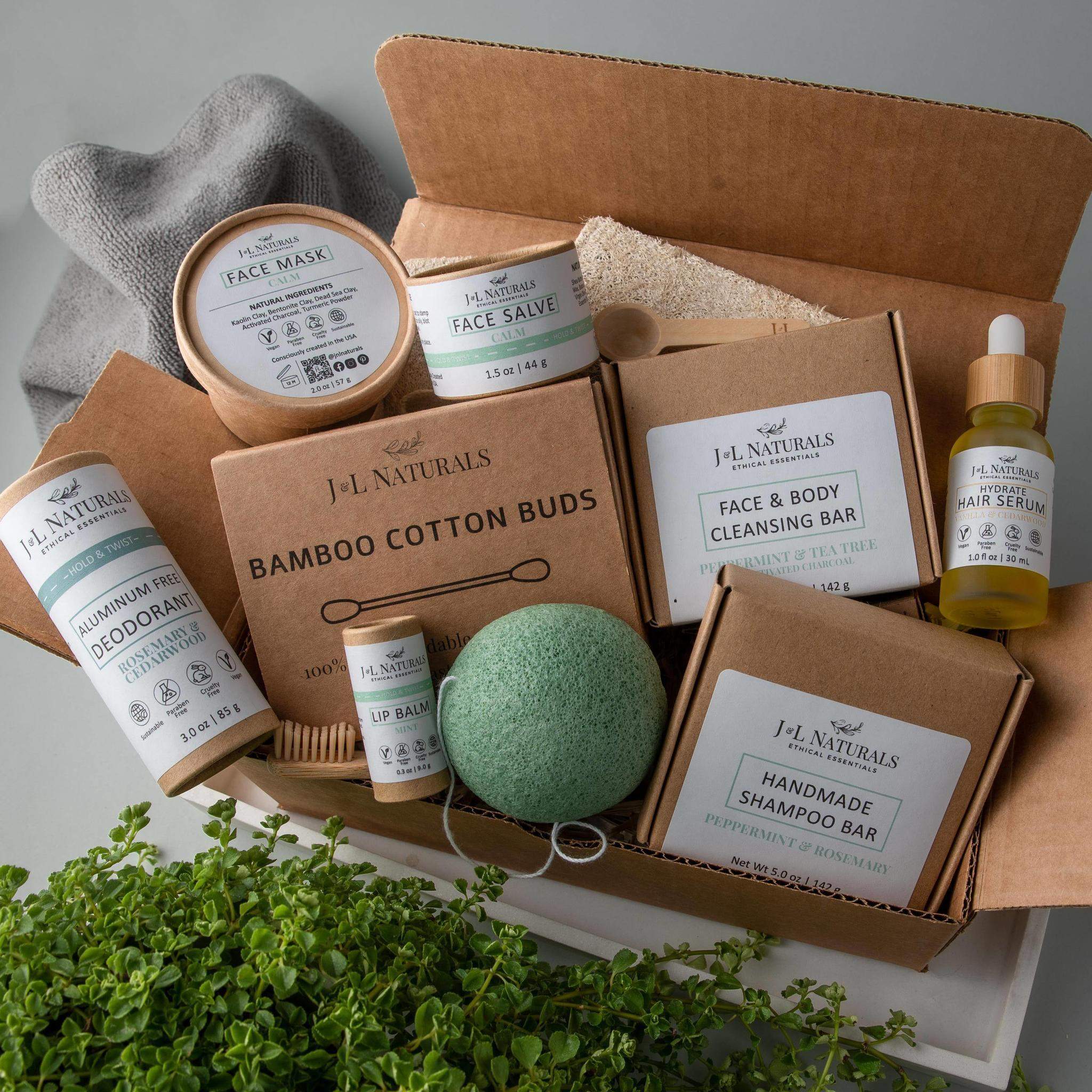 Advanced Self-Care Kit featuring 12 eco-friendly self-care products including cleansing bar, face mask, and bamboo toothbrush.
