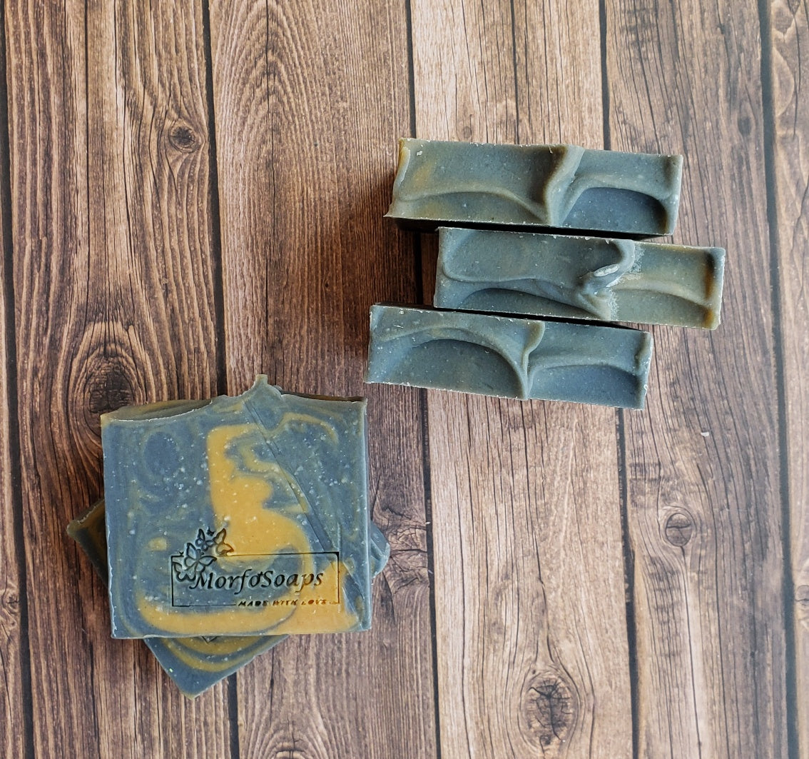 Antiseptic Handmade Soap bar with organic ingredients, showcasing its unique texture and color variations.