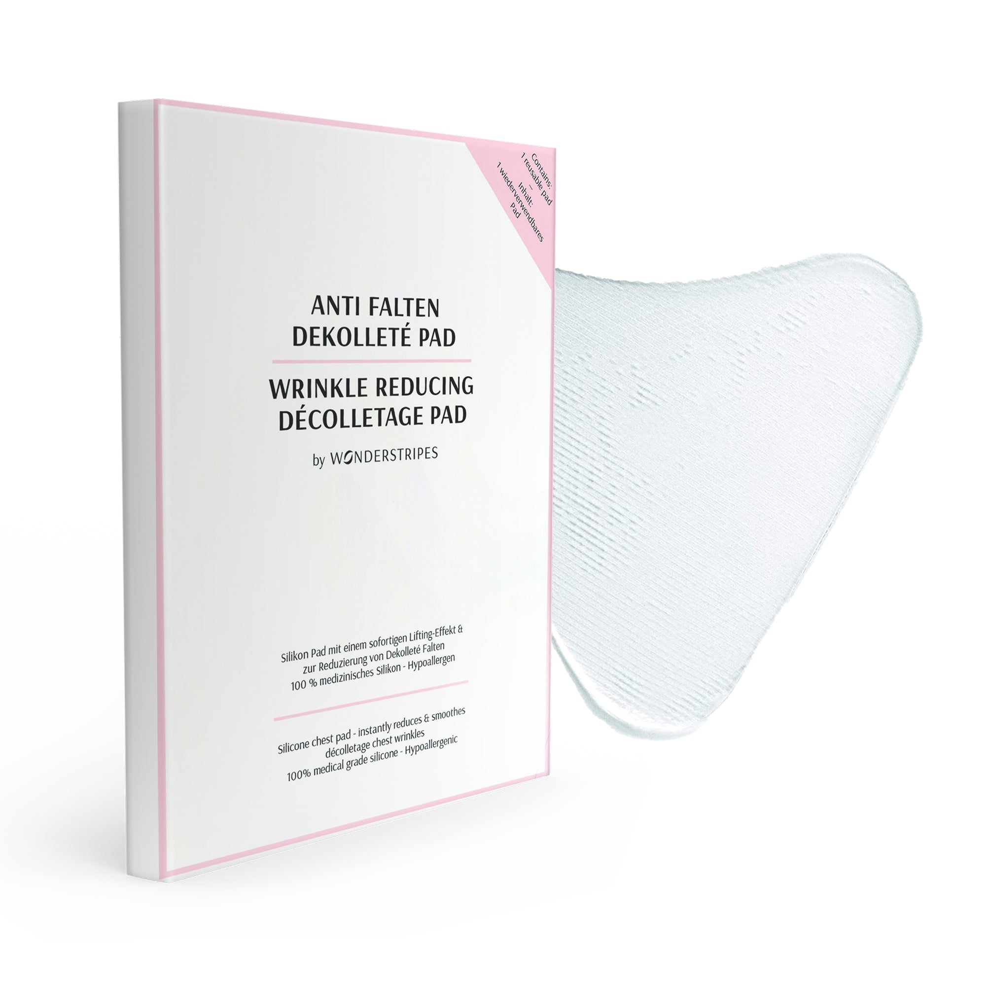 Anti-Wrinkle Chest Silicone Pad designed to reduce wrinkles on the chest and décolleté area, made from medical grade silicone.