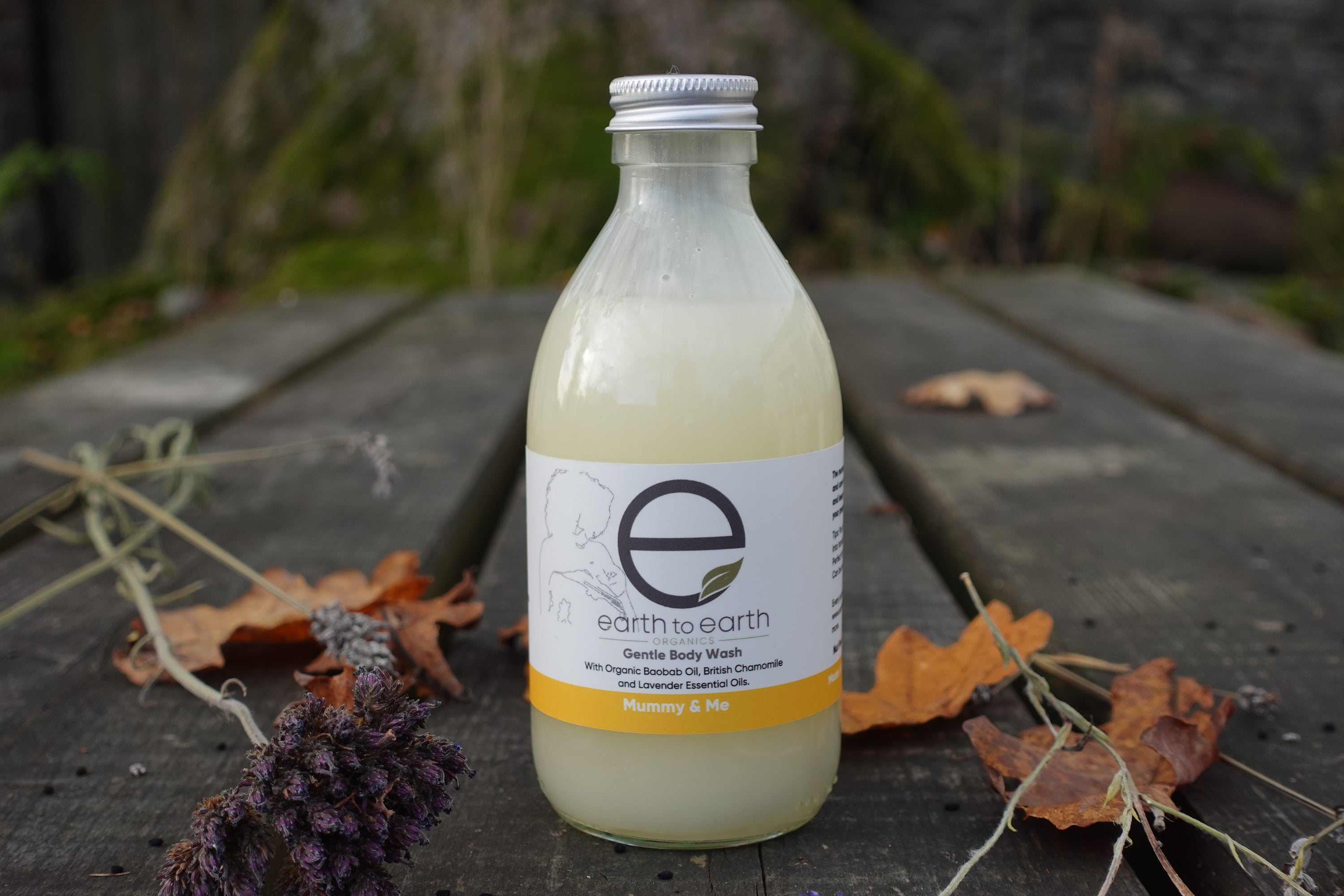 A bottle of Baby Sensitive Body Wash from the Mummy and Me range, featuring a gentle formula suitable for both mothers and babies, with a calming design.