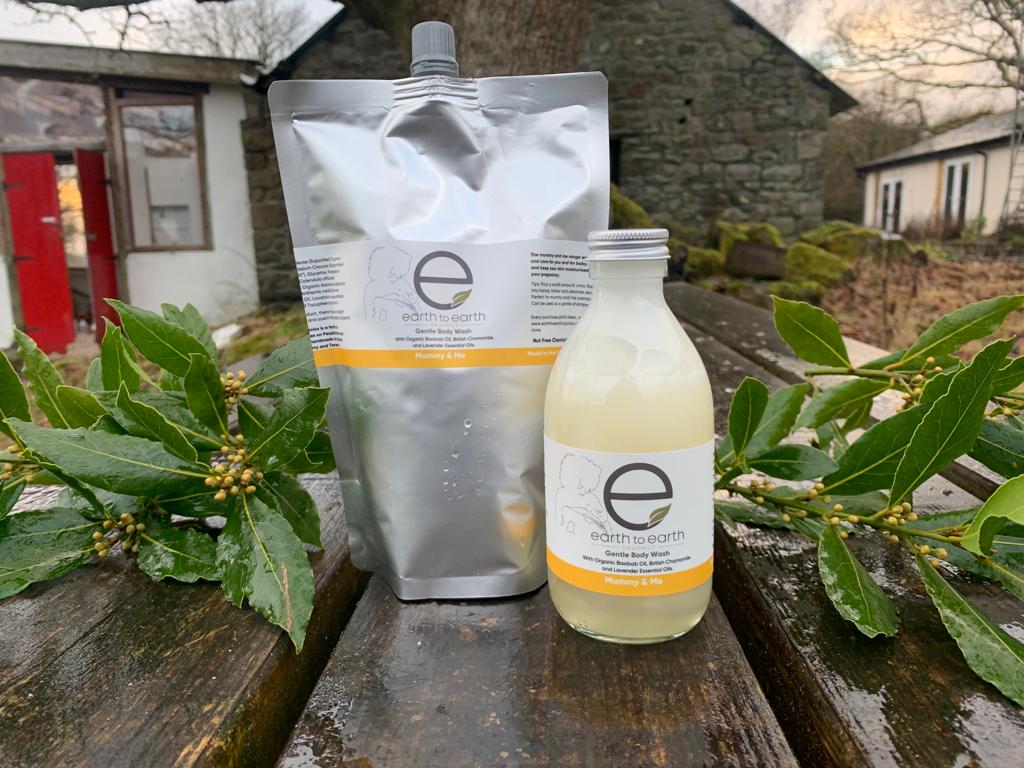 A bottle of Baby Sensitive Body Wash from the Mummy and Me range, featuring a gentle formula suitable for both mothers and babies, with a calming design.