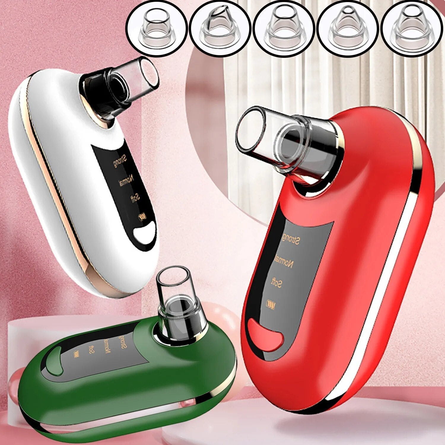 Blackhead Remover Electric Vacuum Suction device with multiple tips and USB charging cable, designed for effective blemish cleaning.