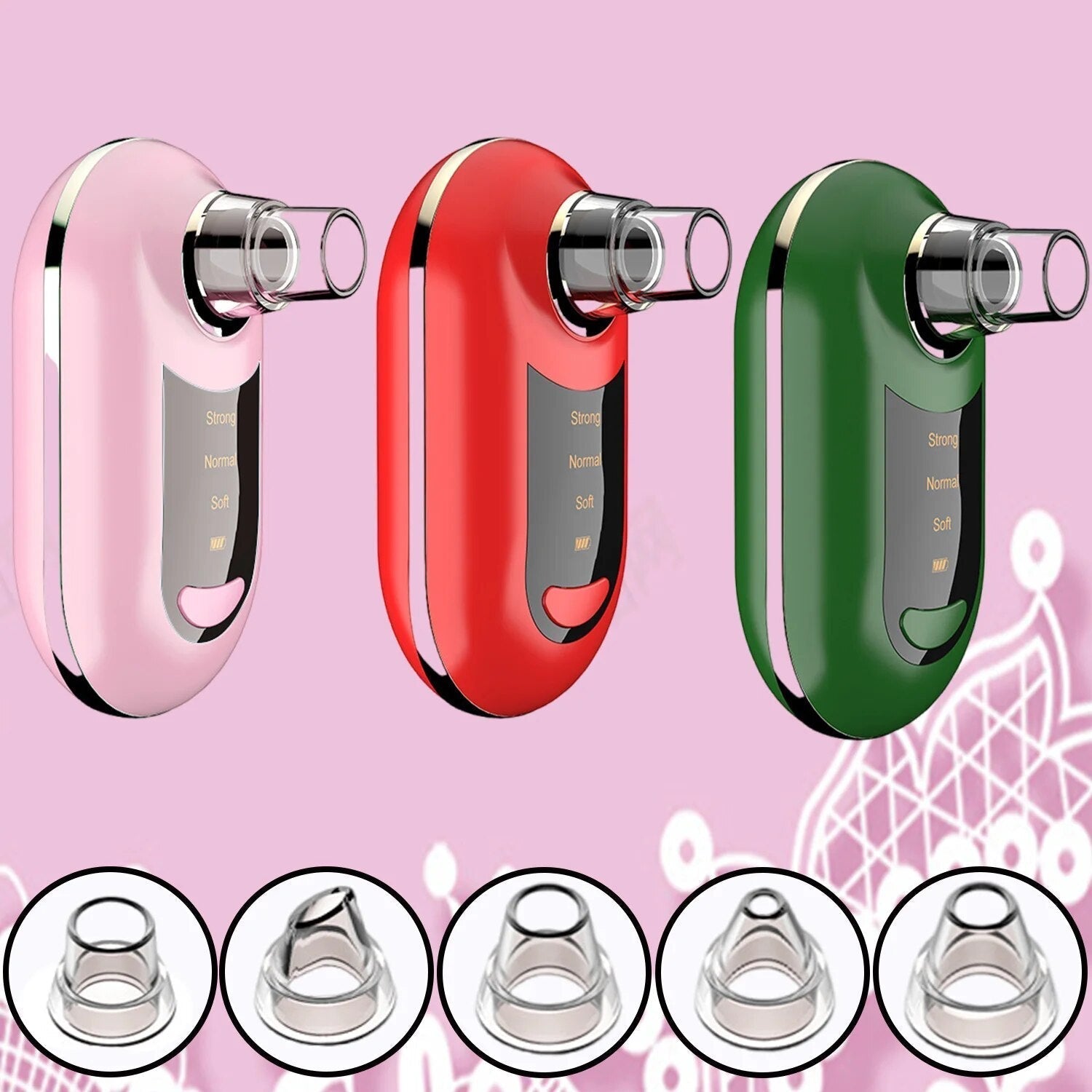 Blackhead Remover Electric Vacuum Suction device with multiple tips and USB charging cable, designed for effective blemish cleaning.