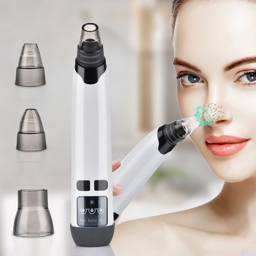 Blackhead Remover USB Facial Cleansing tool with adjustable suction levels and multiple heads for effective acne removal.