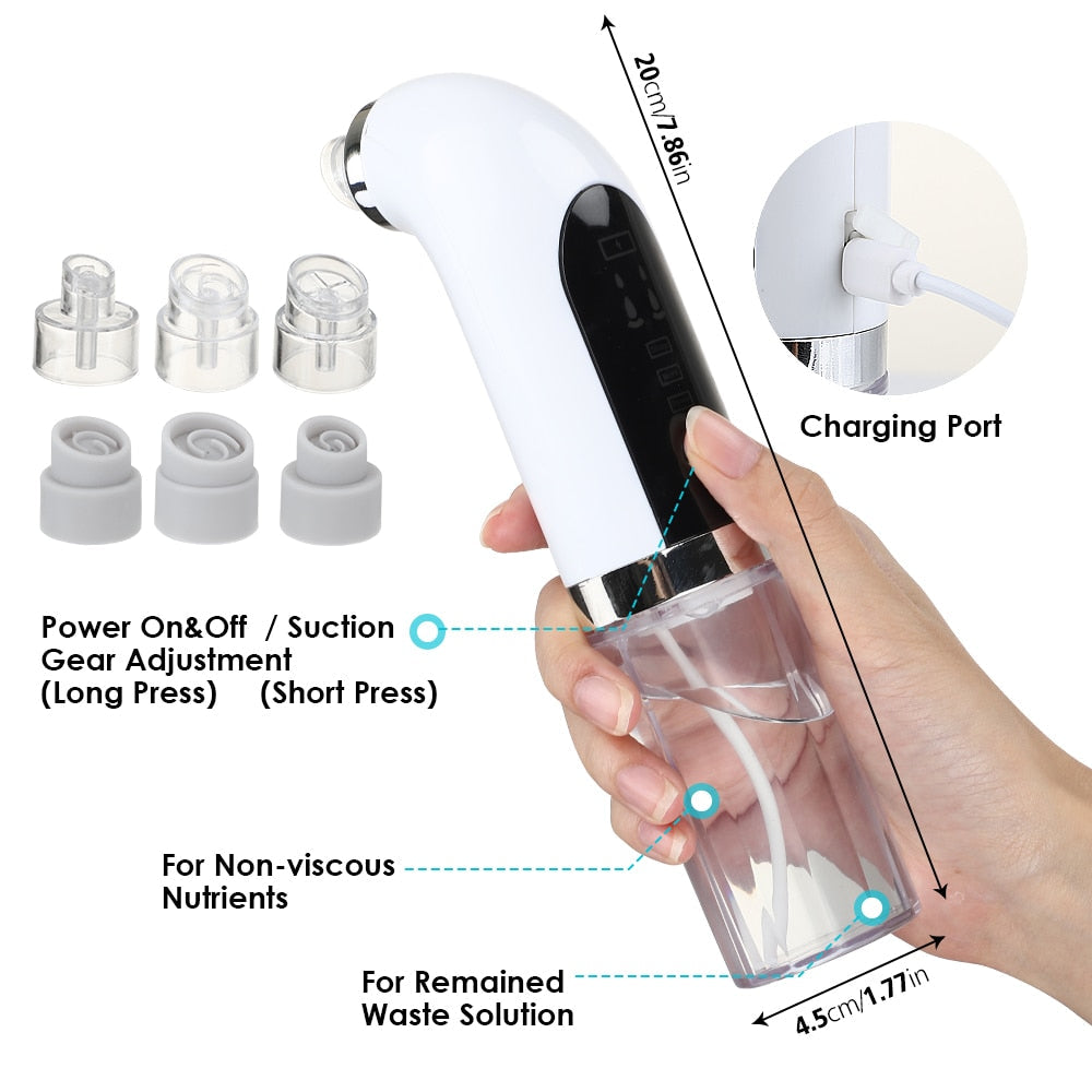 Blackhead Remover Vacuum Suction device with USB charging, featuring multiple suction heads for effective skincare.