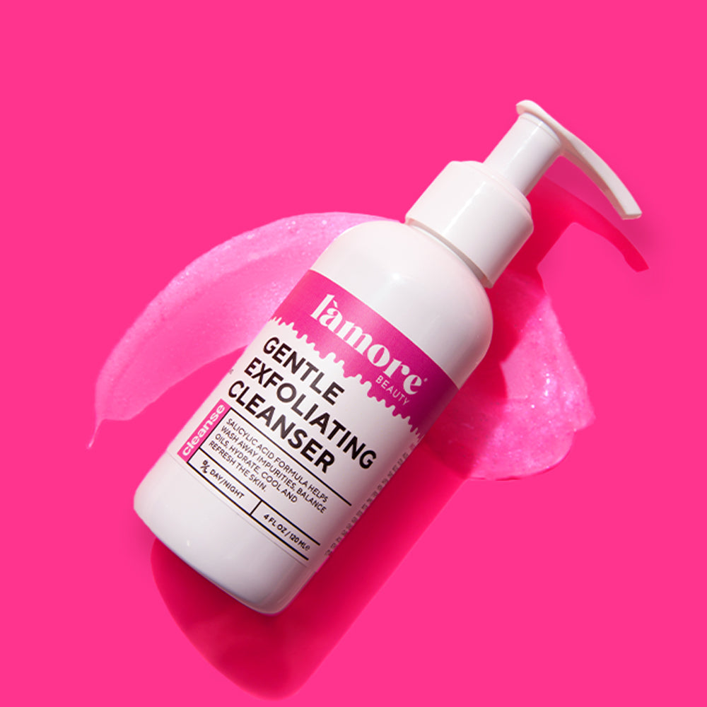 L'amore Complete 5-Step Skincare System featuring five skincare products including cleanser, toner, serum, eye serum, and moisturizer.