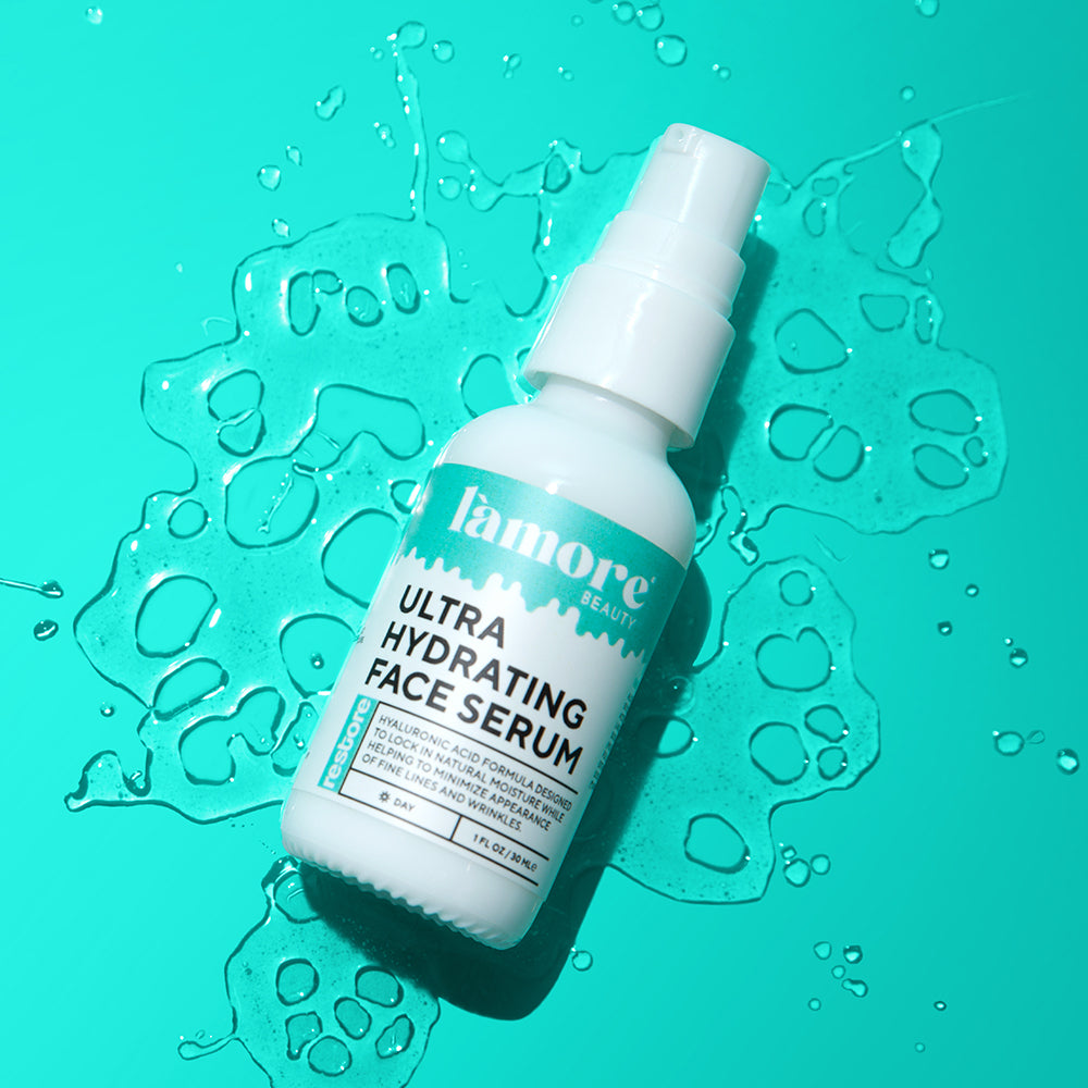 L'amore Complete 5-Step Skincare System featuring five skincare products including cleanser, toner, serum, eye serum, and moisturizer.