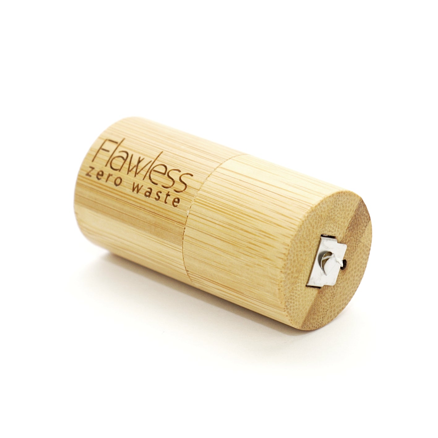 Eco-friendly compostable dental floss in a bamboo dispenser, infused with peppermint oil for fresh breath.