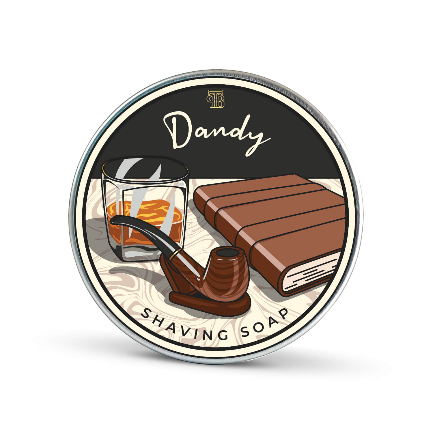 Dandy Shaving Soap in a round container, showcasing its creamy texture and elegant packaging, perfect for a luxurious shaving experience.