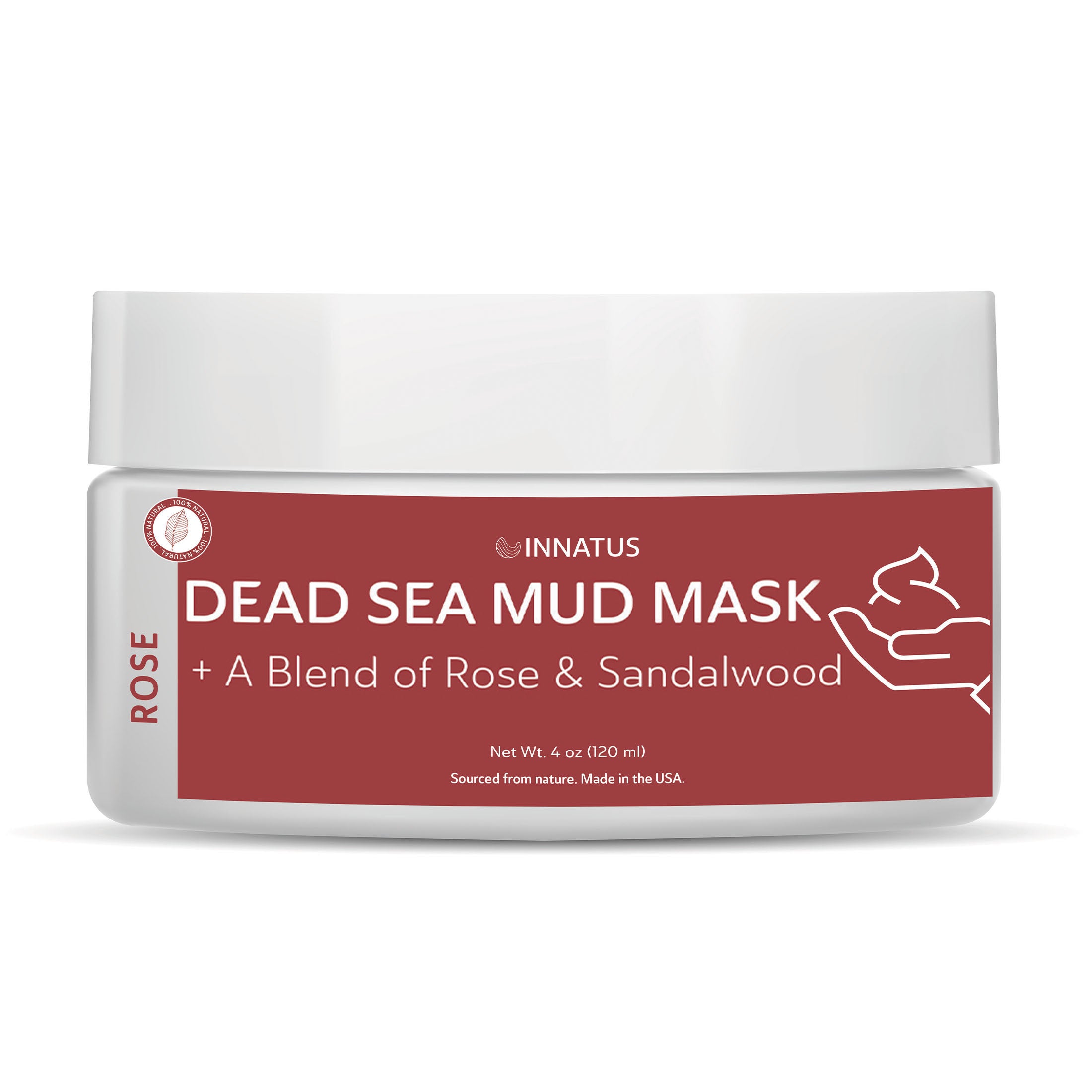 Dead Sea Mud Mask with Rose Oil Blend in a jar, showcasing its rich, dark texture and natural ingredients.