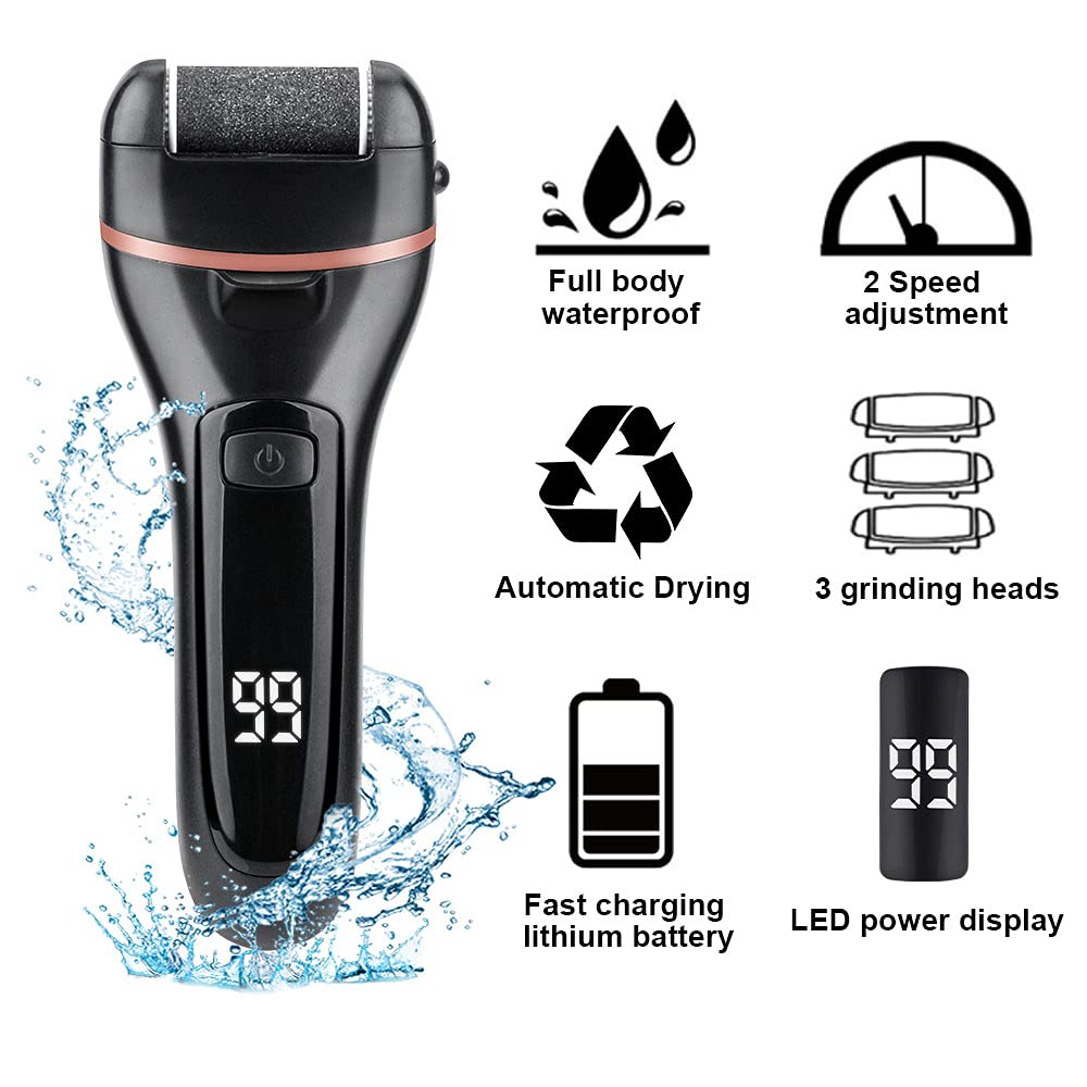 Electric Foot File for heels, featuring a sleek design and multiple grinding heads for effective pedicure.