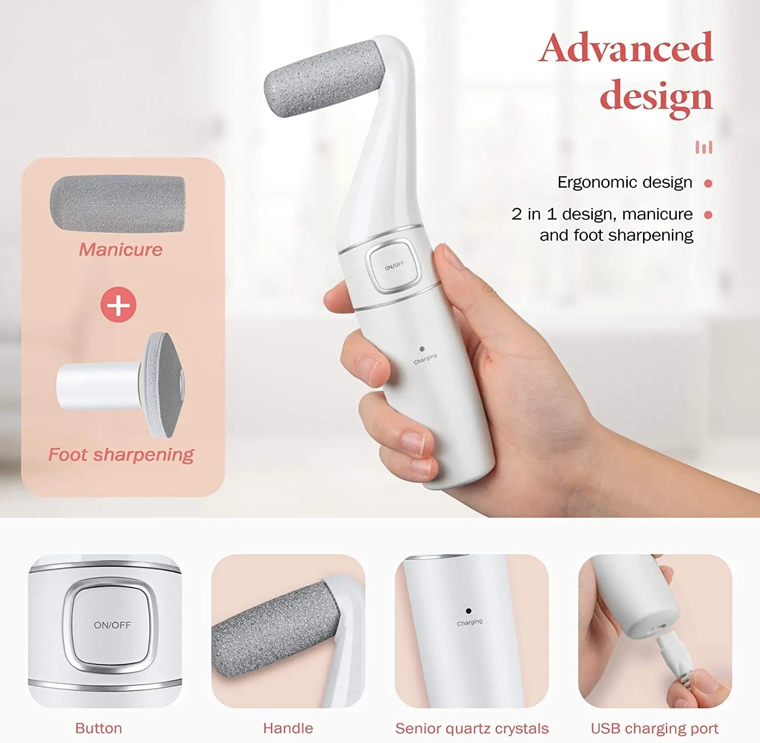 Electric Foot Grinder Vacuum Callus Remover with ergonomic design and rechargeable feature, ideal for effective foot care and callus removal.