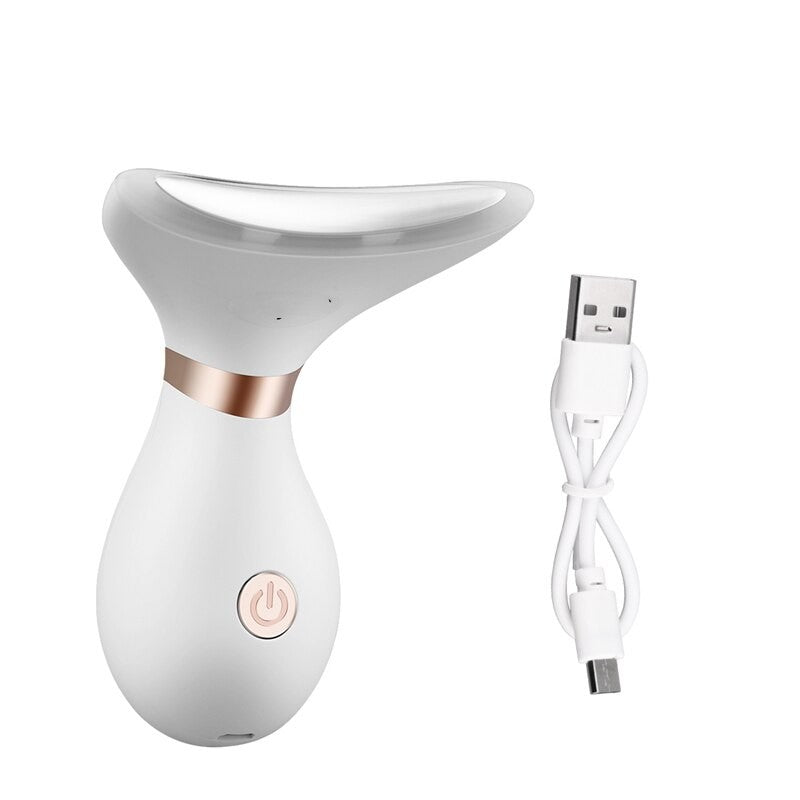 Electric Neck Massager with LED lights for wrinkle removal and skin lifting, featuring ergonomic design and USB charging capability.