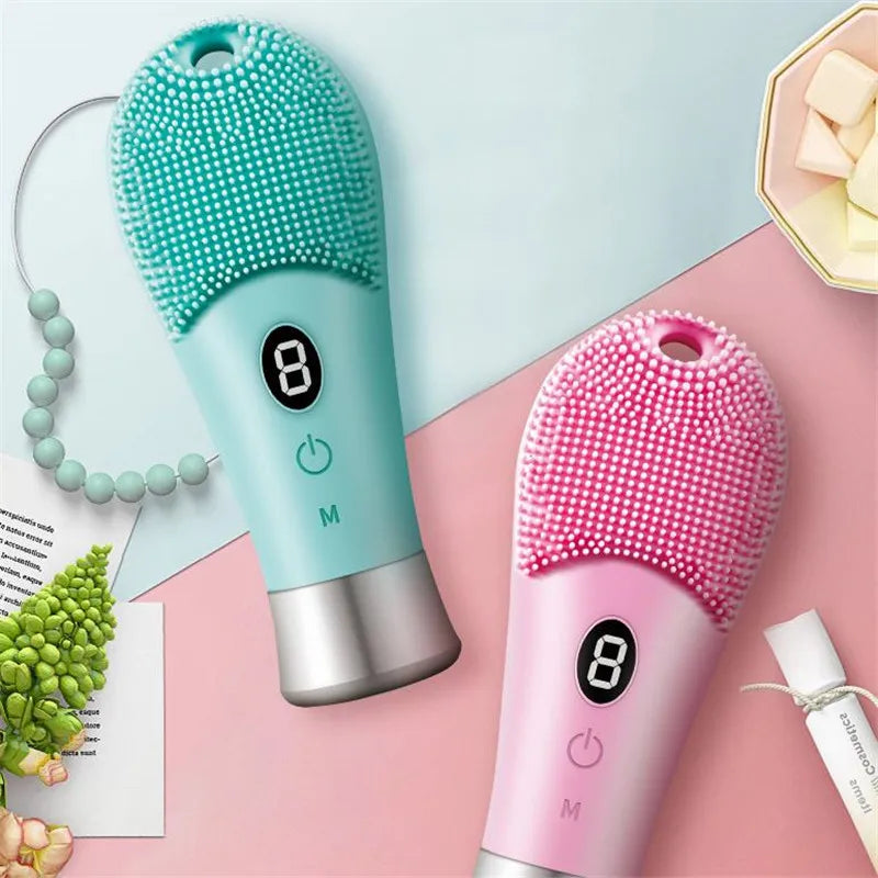 Electric Silicond Face Cleansing Brush in a stylish design, showcasing its silicone bristles and compact size for easy handling.