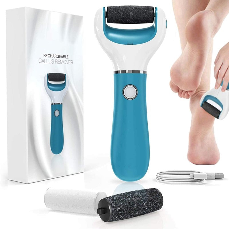 Electric USB Rechargeable Foot Grinder with two rollers for effective foot care, designed for removing dead skin and calluses.