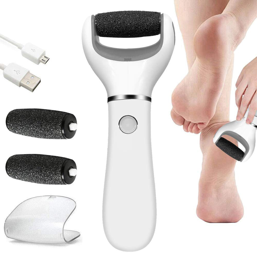 Electric USB Rechargeable Foot Grinder with two rollers for effective foot care, designed for removing dead skin and calluses.