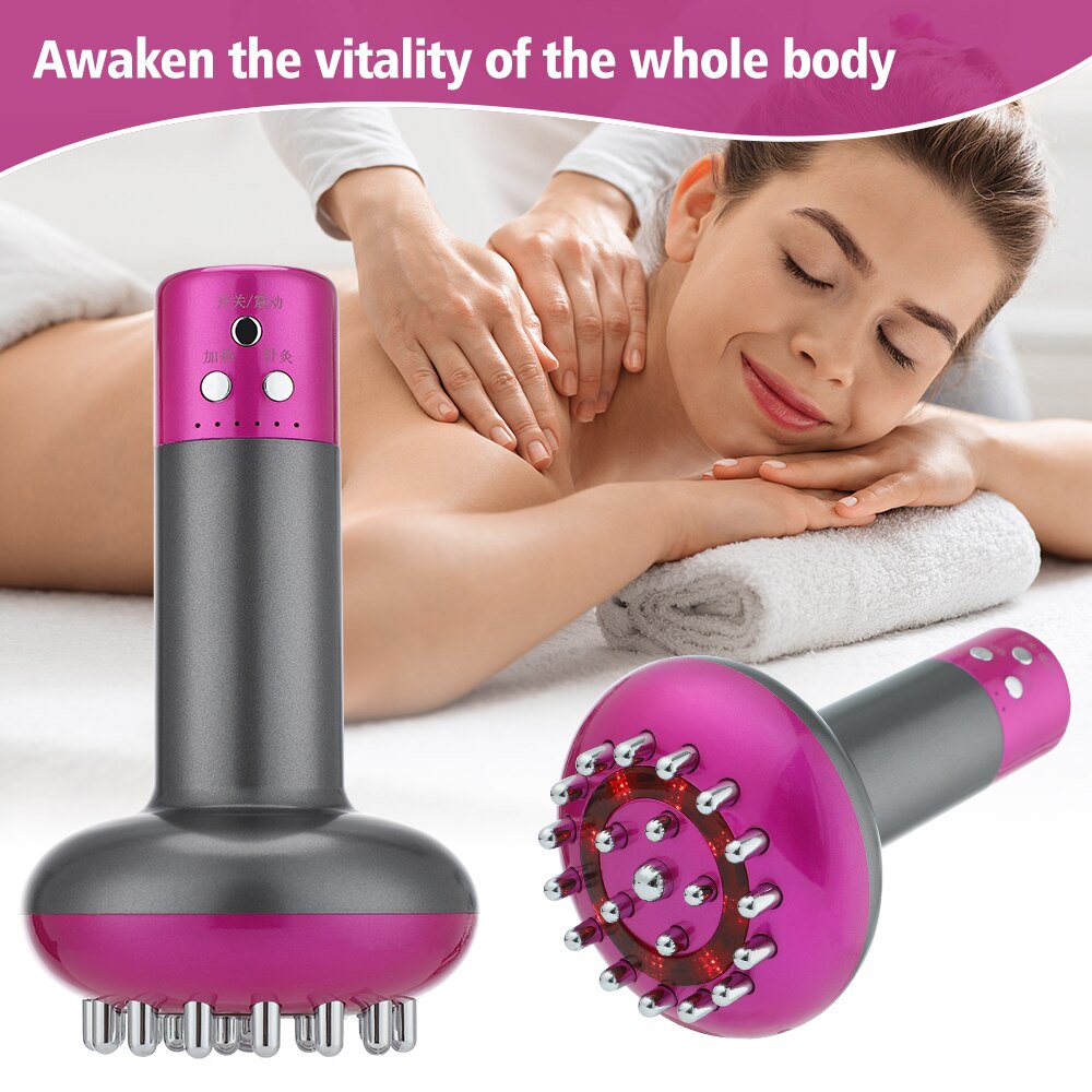 Electronic Meridian Brush Electric Scrapping Massager Tool in purple color, showcasing its ergonomic design and USB charging port.