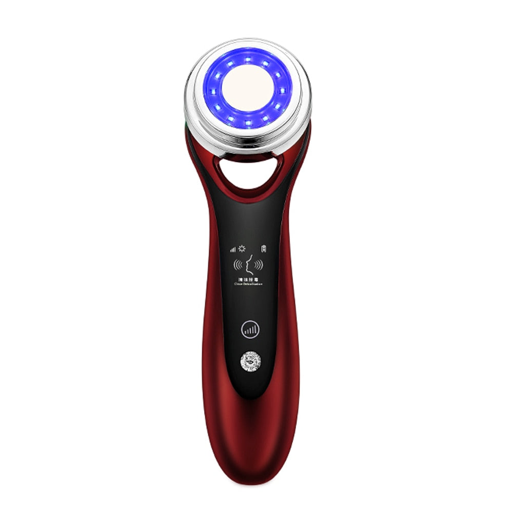 EMS Beauty Instrument featuring red and blue light therapy for face lifting and deep cleansing, designed for effective skincare.