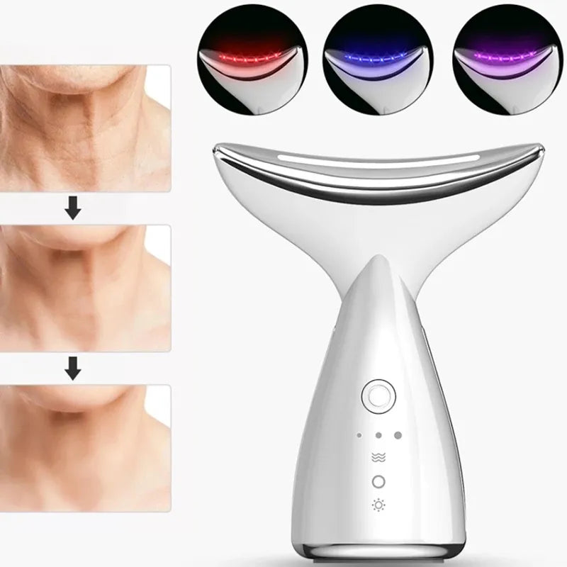 EMS Electric Neck Massager with microcurrent and LED lights for skin firming and wrinkle reduction, designed for facial and neck use.