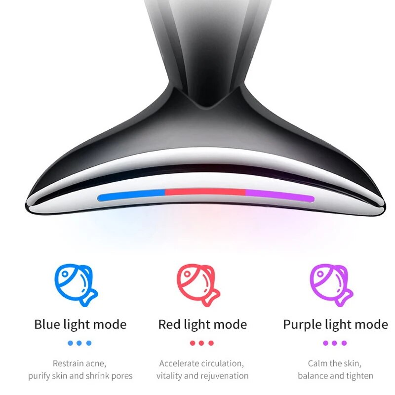 EMS Electric Neck Massager with microcurrent and LED lights for skin firming and wrinkle reduction, designed for facial and neck use.