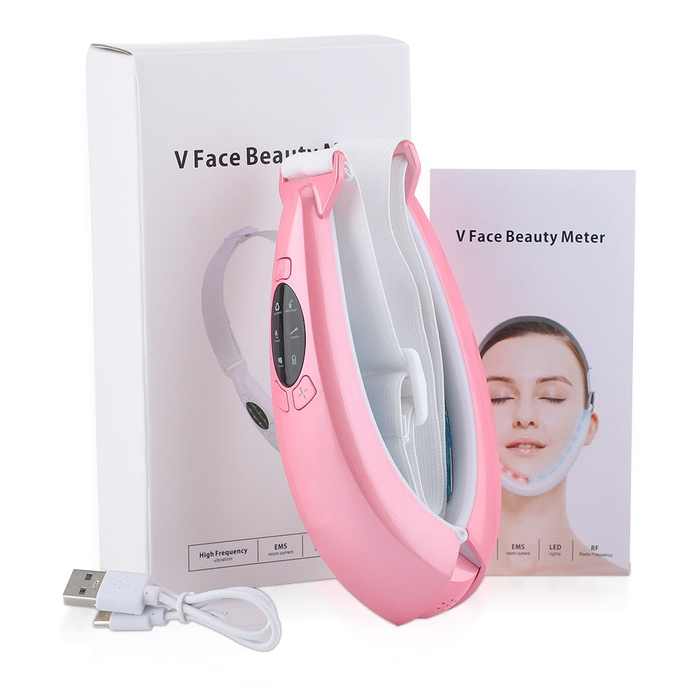 EMS Facial Lifting Device with LED display and ergonomic design for facial massaging and slimming.