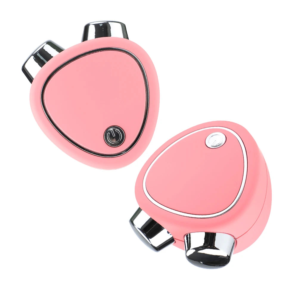 EMS Micro Current Beauty Instrument in pink, featuring dual rollers for facial massage and skin lifting.