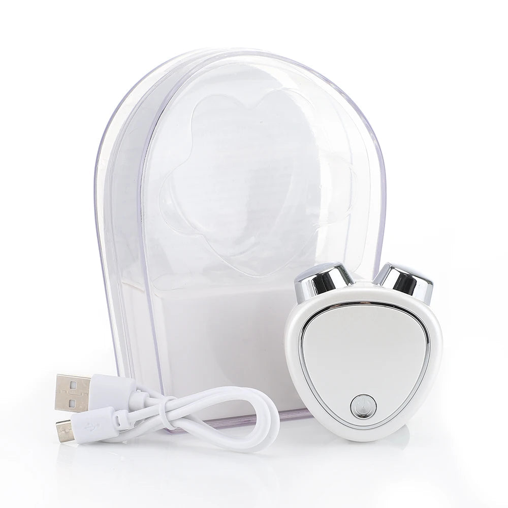 EMS Micro Current Beauty Instrument in pink, featuring dual rollers for facial massage and skin lifting.