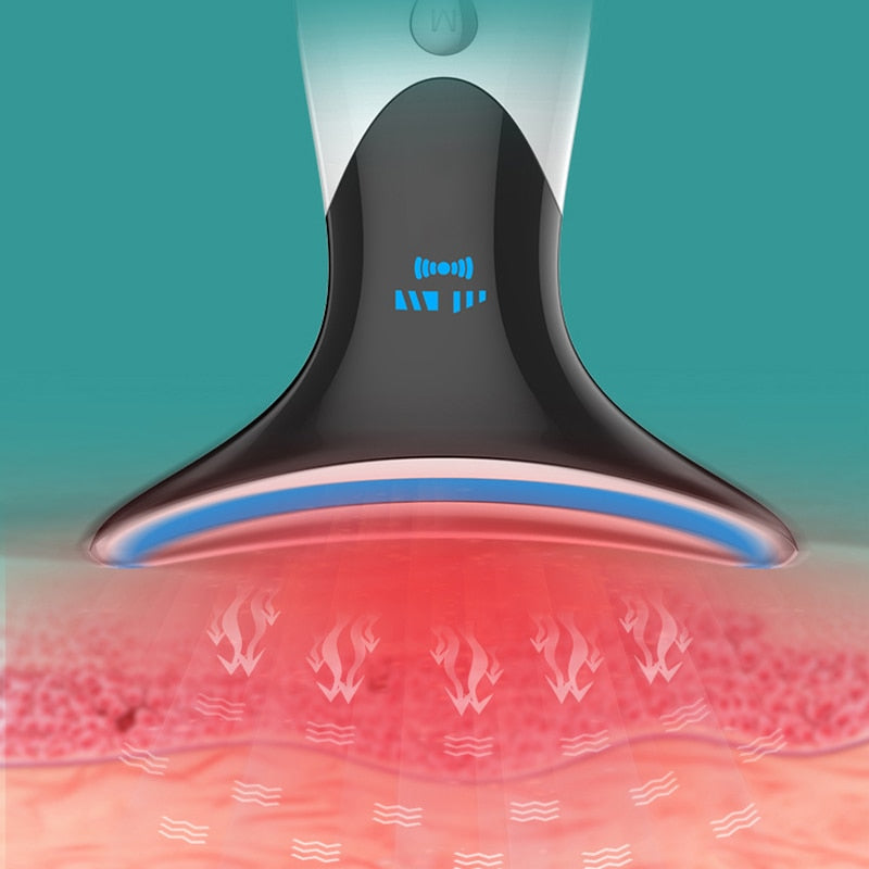 EMS Neck Massager in three colors with LED lights, designed for anti-wrinkle treatment and skin rejuvenation.