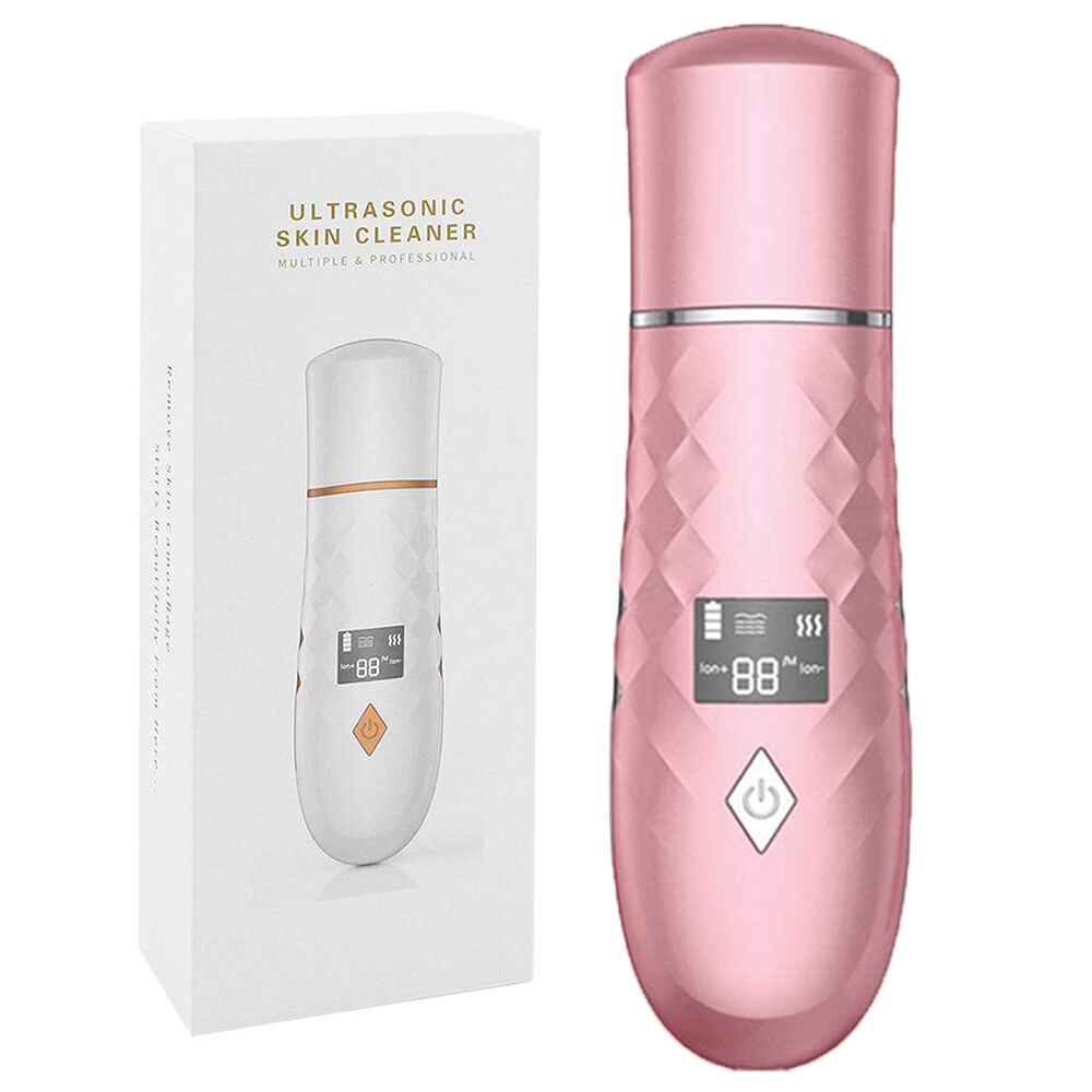 EMS Skin Scrubber Ultrasonic Facial Skin Spatula with hot compress feature, designed for deep skin cleansing and rejuvenation.