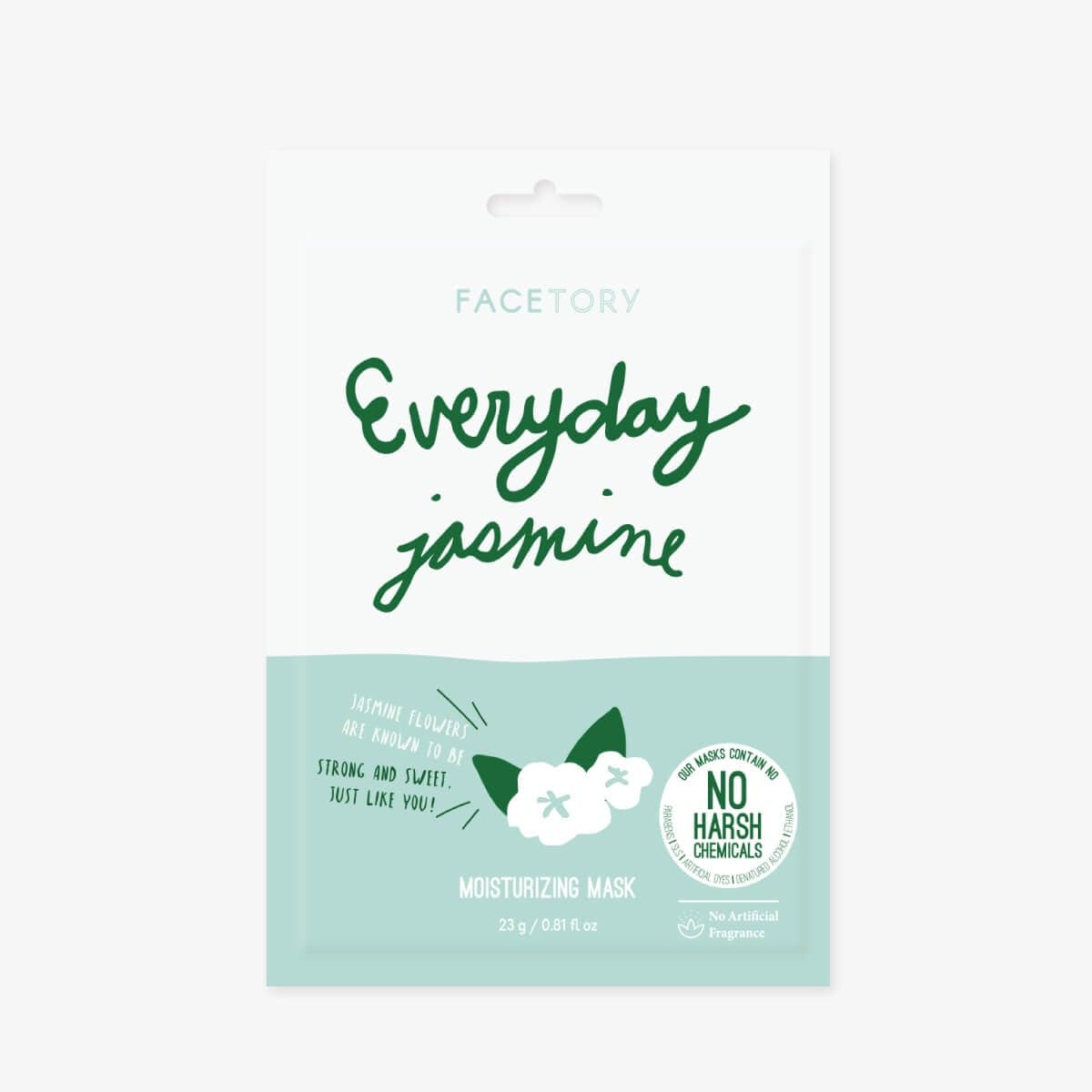 Everyday Jasmine Moisturizing Sheet Mask displayed on a clean surface, showcasing its elegant packaging and natural ingredients.