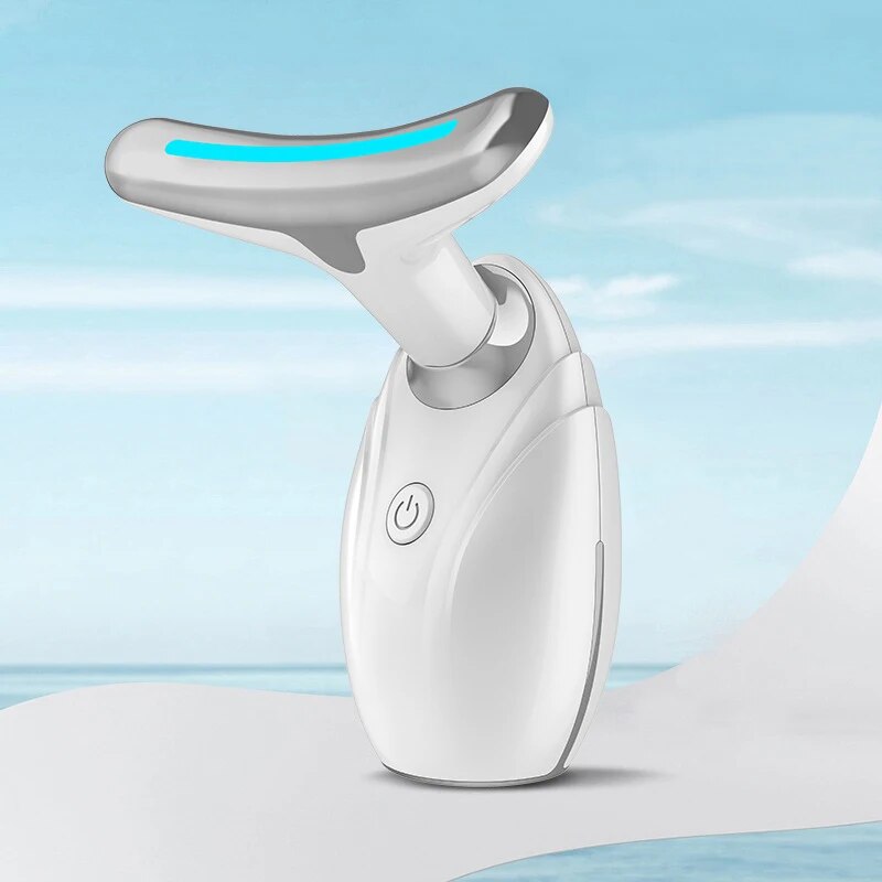 Face EMS Warmth Neck Lifting Massager showcasing its sleek design and multiple light therapy features for skin rejuvenation.